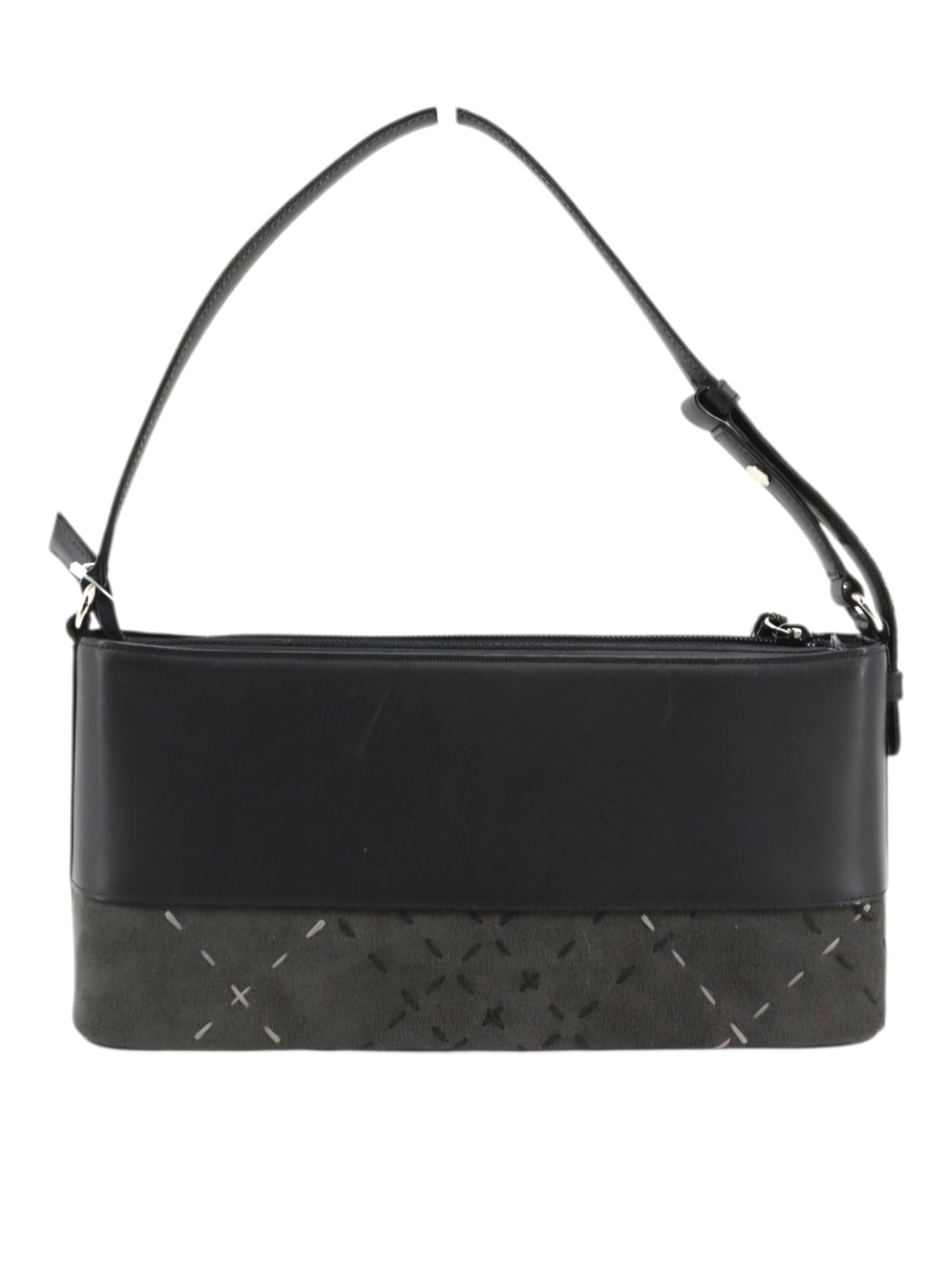 Burberry Black Shoulder Bag Black Leather Gray Stitched Suede Trim - Picture 2 of 12